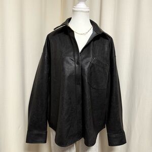 Vegan Leather Button-Up Shirt